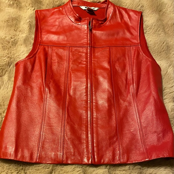 NYGARD Red 100% Leather/Knit Vest medium - Picture 1 of 6